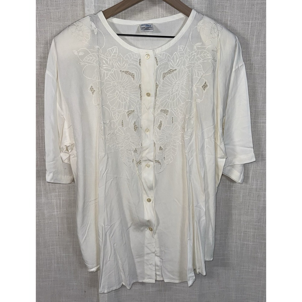 Vintage Blue Sky Women's Sz 1X Hand Made Bali White Blouse Embroidered‎
